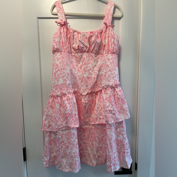 Floral Pink and White Tiered Midi Dress - Picture 1 of 6